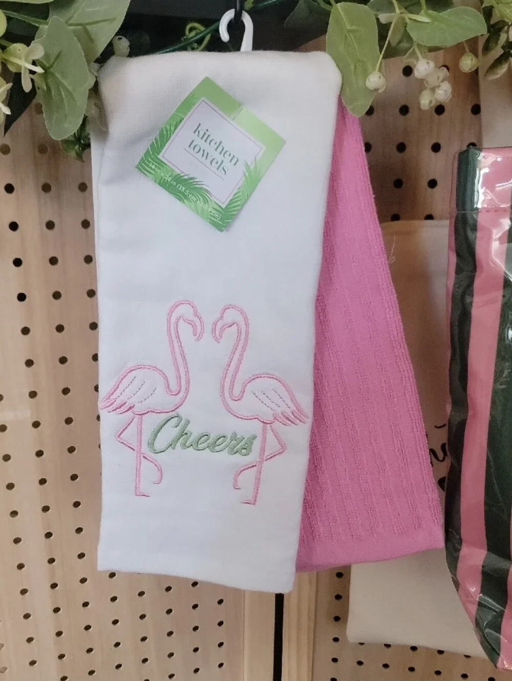 GIFT TOTE Pink and Green Striped Tote with Pale Pink Stanley Tumbler Flamingo